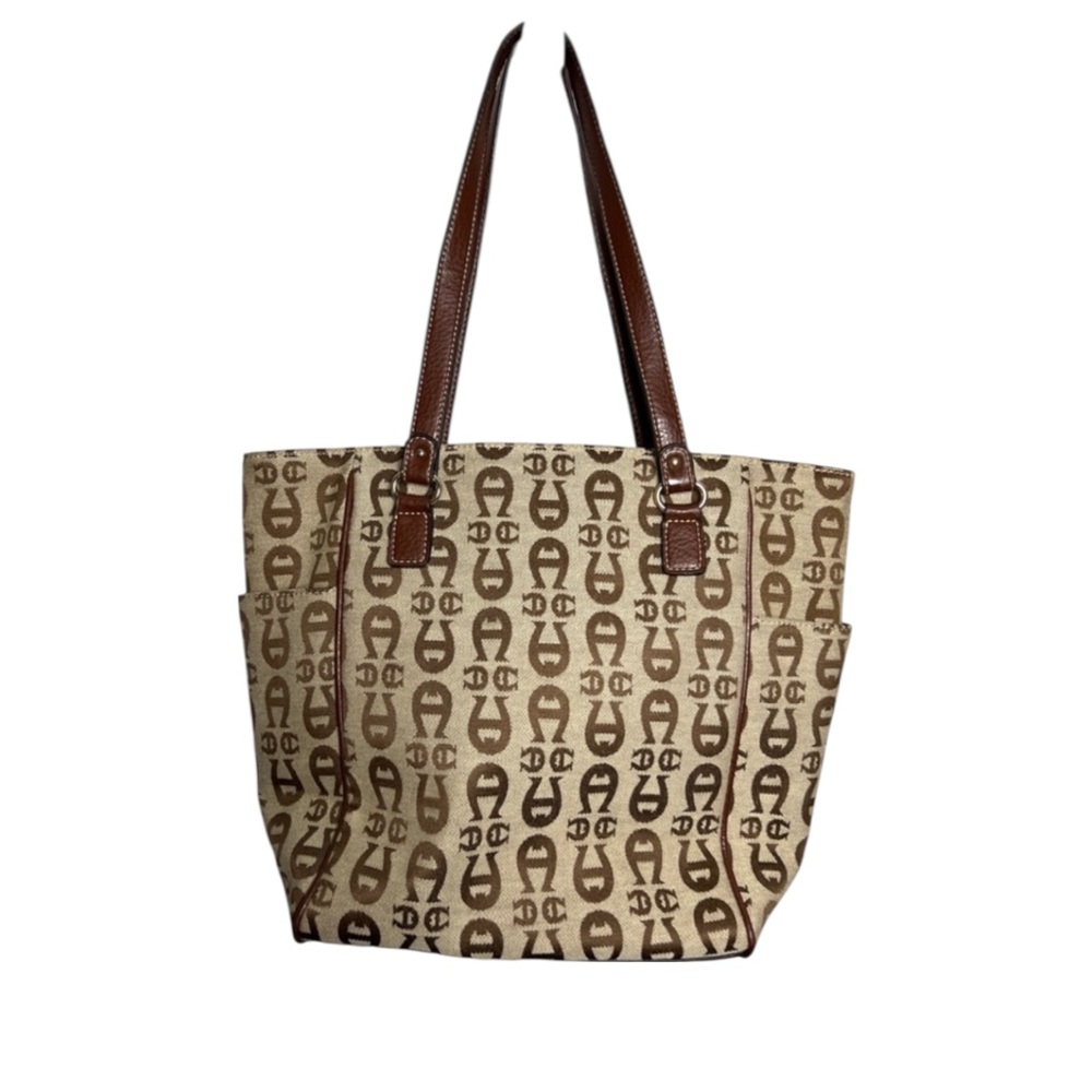 Etienne Aigner Vintage Monogram Canvas & Leather Shopper Tote Bag - Picture 3 of 8